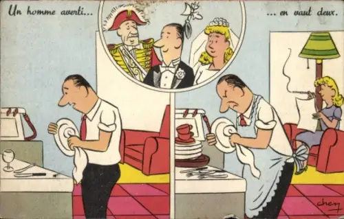 Künstler Ak Chey, Un homme averti... en vaut deux, Humor