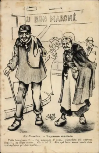 Künstler Ak En Pouétou, Paysans madrés, Humor