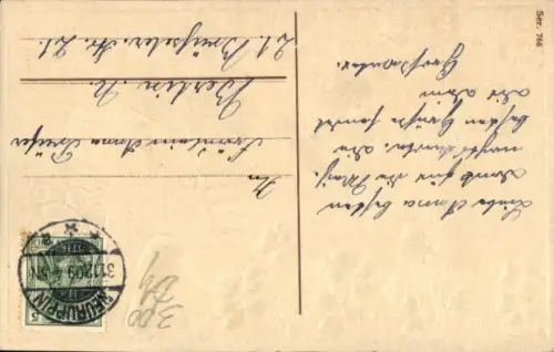 Präge Ak Fröhliches Neujahr, Junge, Vergissmeinnicht, Taube, Kleeblätter