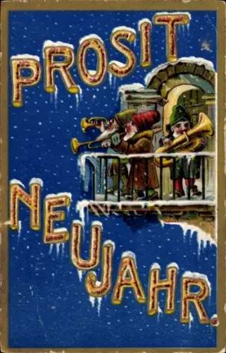 Ak Glückwunsch Neujahr, Musizierende Zwerge