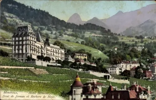 Ak Montreux Kanton Waadt Schweiz, Hotel Belmont, Dent de Jaman, Rochers de Naye, Weinberge