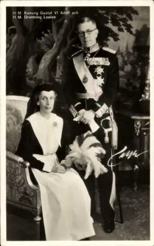 Ak König Gustav VI Adolf von Schweden, Königin Louise, Portrait