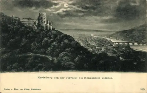Ak Heidelberg am Neckar, Heidelberg bei Mondschein, Terrasse, Fluss, Stadtansicht
