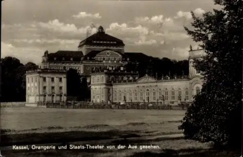 Ak Kassel in Hessen, Orangerie, Staats-Theater, Blick von der Aue