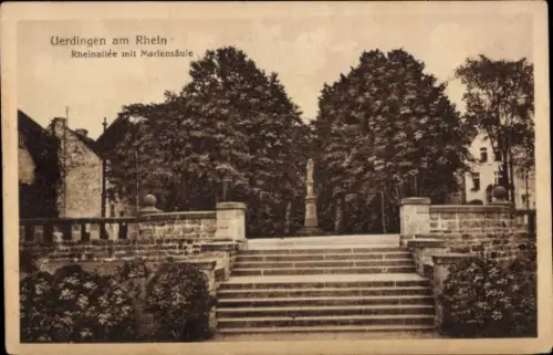 Ak Uerdingen Krefeld am Niederrhein, Rheinallee mit Mariensäule