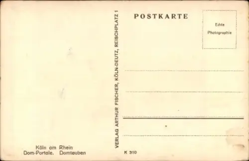 Ak Köln am Rhein, Dom, Portale, Domtauben