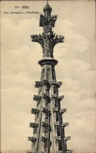 Ak Köln am Rhein, Dom, Turmspitze, Kreuzblume, schwarz-weiß, Detailaufnahme