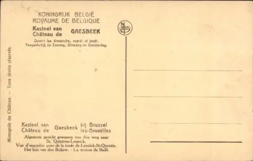 CPA Lennik Brabant flamand, Château de Gaasbeek, Vue d'ensemble