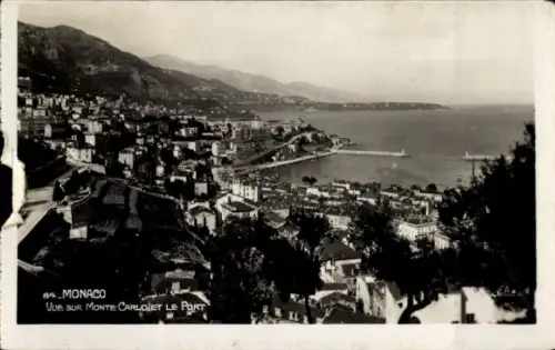 Ak Monte Carlo Monaco, Blick auf Monte Carlo, Hafen, Berge im Hintergrund