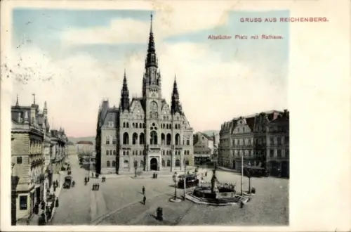 Ak Reichenberg in Böhmen Liberec Tschechien, Altstädter Platz, Rathaus,  , farbig