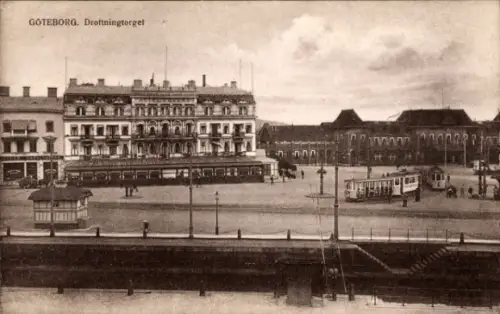Ak Göteborg Schweden, Drottningtorget, Straßenbahn, Gebäude, Göteborg