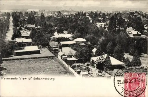 Ak Johannesburg Südafrika, Panoramablick auf  Poststempel, Adresseintrag