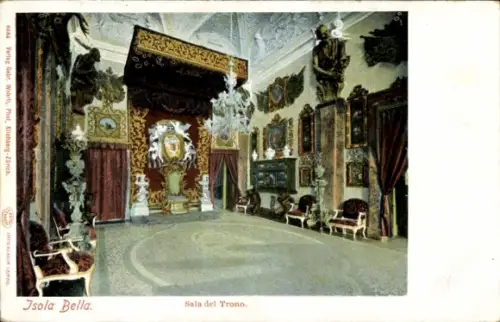Ak Isola Bella Lago Maggiore Piemonte, Sala del Trono, prunkvolle Einrichtung, Wandgemälde, Statu