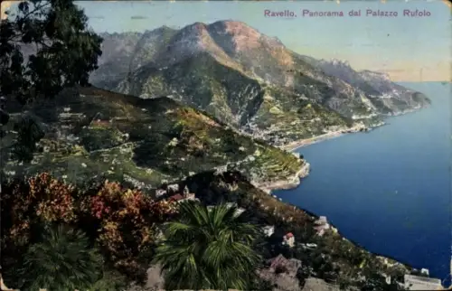 Ak Ravello Campania Italien, Panorama von  Blick vom Palazzo Rufolo, Küstenlandschaft