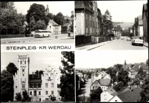 Ak Steinpleis Werdau in Sachsen, Ortsansichten, Bus, Auto, Turm