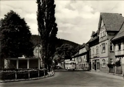 Ak Katzhütte im Schwarzatal, Karl Marx Platz, Bus