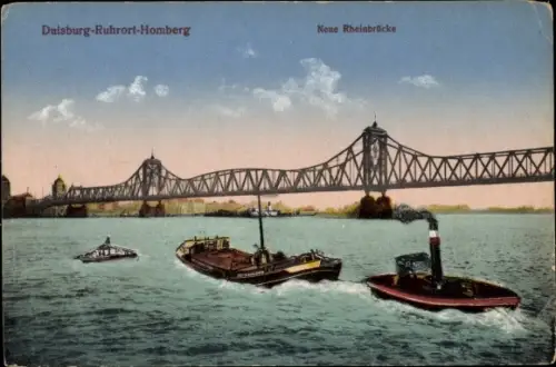 Ak Homberg Duisburg im Ruhrgebiet, Neue Rheinbrücke, Schlepper