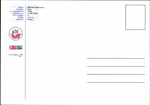 Autogrammkarte Fußballer Michael Hartmann, FC Hansa Rostock, Autogramm