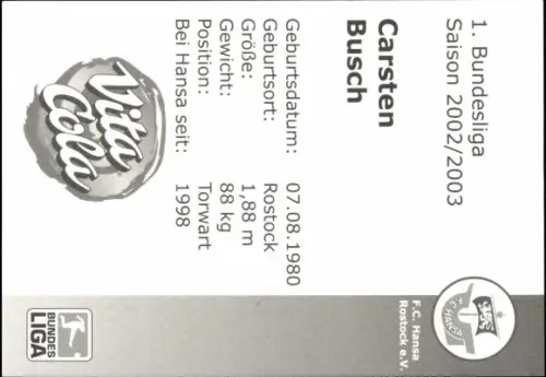 Autogrammkarte Fußballer Carsten Busch, FC Hansa Rostock, Autogramm