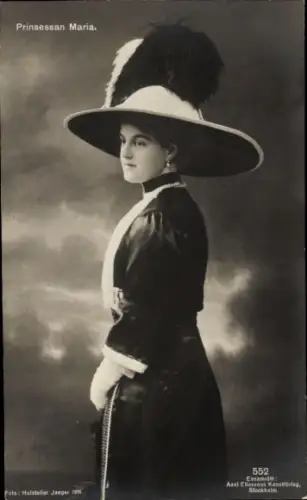 Ak Prinzessin Maria von Schweden, Portrait, Hut