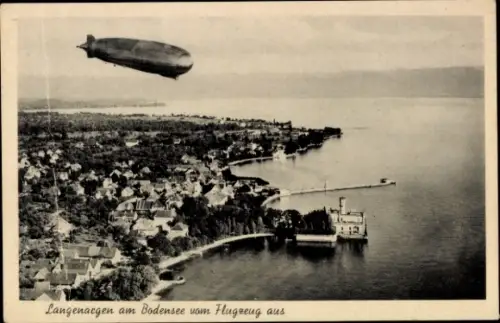Ak Langenargen am Bodensee, Gesamtansicht, Zeppelin