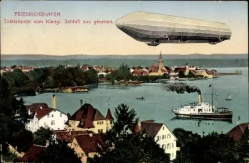 Ak Friedrichshafen am Bodensee, Gesamtansicht, Zeppelin