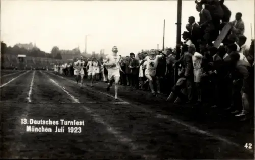 Foto Ak 13. Deutsches Turnfest München Juli 1923, Entscheidung im 800-Meter-Lauf