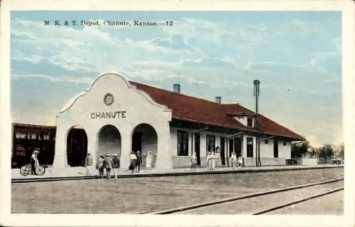 Ak Chanute Kansas USA, M. K. & T. Depot, Bahnhof