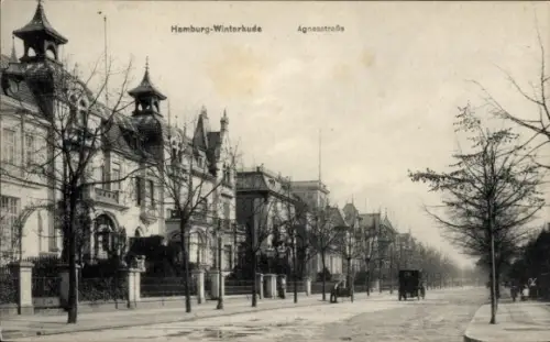 Ak Hamburg Nord Winterhude, Blick in die Agnesstraße, Kutsche, Wohnhäuser