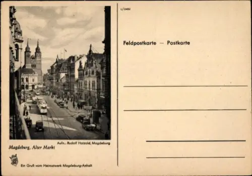 Ak Magdeburg in Sachsen Anhalt, Straßenpartie am alten Markt