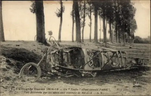 Ak Meaux Seine-et-Marne, Un Taube avant survole Paris est descendu par les allies, 1. Weltkrieg