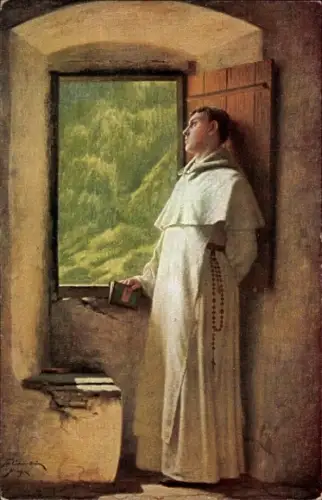 Künstler Ak Cederström, Th. v., Ein Sonnenstrahl, Mönch am Fenster