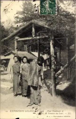 CPA Exposition Coloniale 1907, Pont Tonkinois, Femmes du Laos
