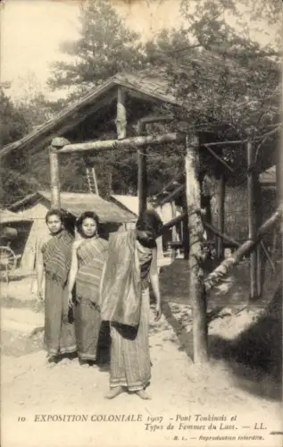 CPA Exposition Coloniale 1907, Pont Tonkinois, Femmes du Laos