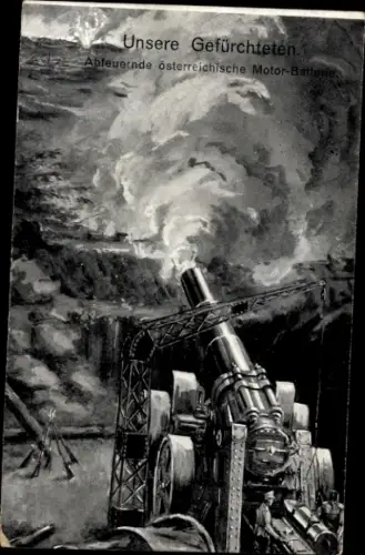 Künstler Ak Kuk-Armee, 30,5 cm-schwerer Mörser beim Feuern, I. WK