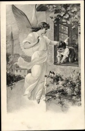 Ak Schutzengel, Kind am Fenster