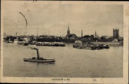 Ak Essenberg Homberg am Rhein Duisburg, Hafenansicht, Schiffe, Kirche, HOMBERG a. Rh.