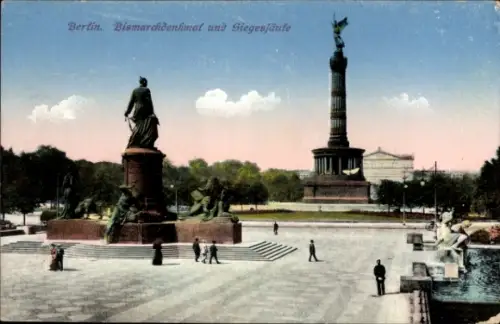 Ak Tiergarten Berlin, Siegessäule, Bismarck Denkmal