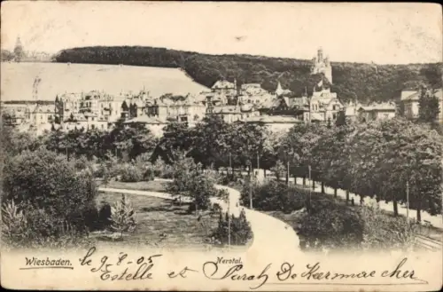 Ak Wiesbaden in Hessen,  Nerotal, Schwarz-Weiß, Text in Französisch
