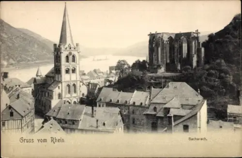 Ak Bacharach am Rhein, Blick über die Dächer auf die Wernerkapelle