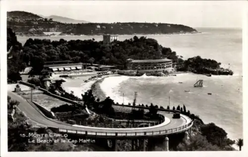 Ak Monte Carlo Monaco,  Strand, Cap Martin, Küstenansicht