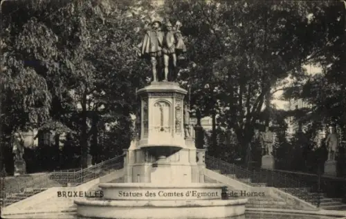Ak Bruxelles Brüssel, Statue von Egmont und Hornes, Parklandschaft, Bäume, Brüssel