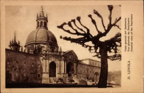 Ak Loyola Baskenland Spanien, Allgemeine Ansicht des Heiligtums, Baum, Kuppel, Gebäude