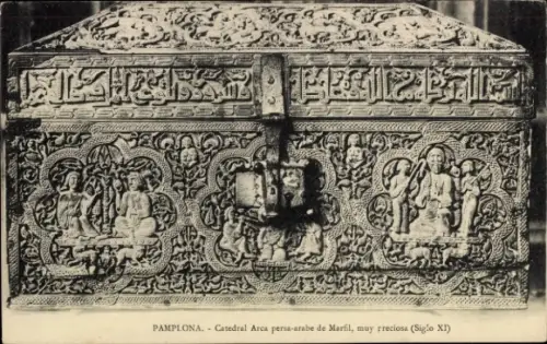 Ak Pamplona Navarra, Catedral Arca persa-arabe de Marfil, sehr kostbar, Siglo XI