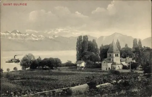 Ak Saint Sulpice Kanton Waadt, Kirche, Panorama