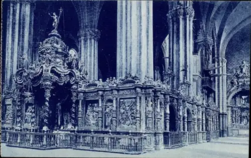 Ak Zaragoza Saragossa Aragonien, Innenansicht der Kathedrale, Säulen, kunstvolle Verzierungen
