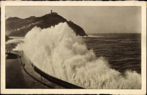 Ak Donostia San Sebastian Baskenland, Wellen, Küstenlinie,  Foto Galarza