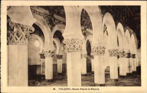 Ak Toledo Kastilien La Mancha Spanien,  Santa María la Blanca, Säulen, Bögen,  Architektur