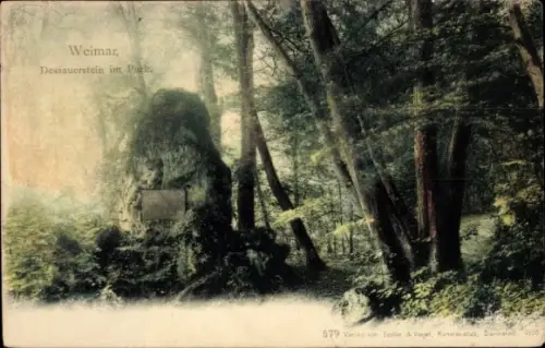 Ak Weimar in Thüringen, Dessauerstein im Park,  Waldlandschaft,  von 1900