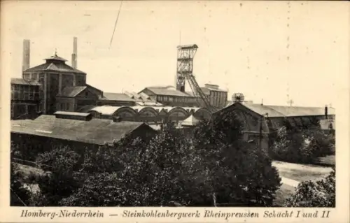 Ak Homberg Duisburg Nordrhein Westfalen, Steinkohlenbergwerk Rheinpreußen Schacht I. und II.